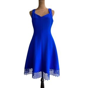 Donna Ricco Royal Blue Fit and Flare Dress Crochet Lace Hem Sleeveless Size 4